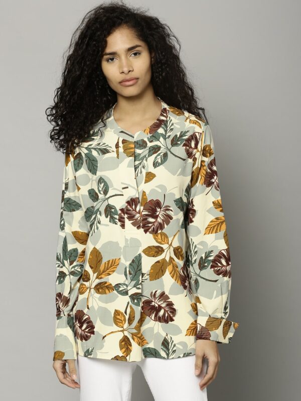 Marks  Spencer Women Cream-Coloured Printed Top