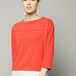 Marks  Spencer Women Red  White Self-Checked Top