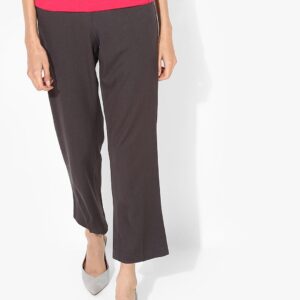 Marks  Spencer Women Charcoal Grey Straight Fit Solid Cropped Trousers