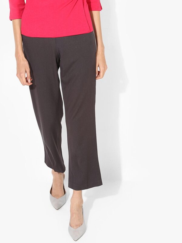 Marks  Spencer Women Charcoal Grey Straight Fit Solid Cropped Trousers