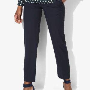 Marks  Spencer Women Navy Blue Straight Fit Solid Knitted Trousers