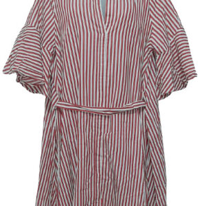 White Coloured Striped Shift Dress With Belt