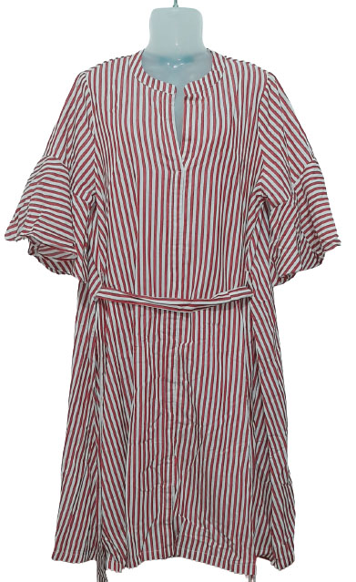 White Coloured Striped Shift Dress With Belt