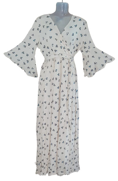 Cream Coloured Printed Maxi Dress With Belt