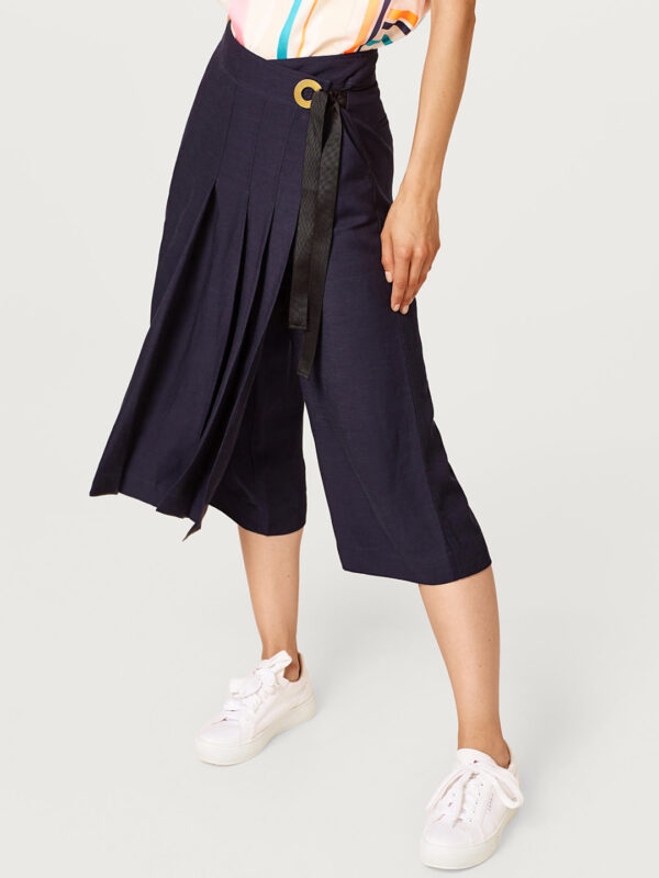 ESPRIT Women Navy Blue Regular Fit Solid Layered Culottes