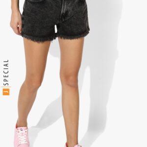 Mango Black Solid Shorts