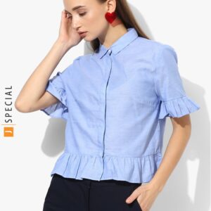 Mango Blue Solid Shirt