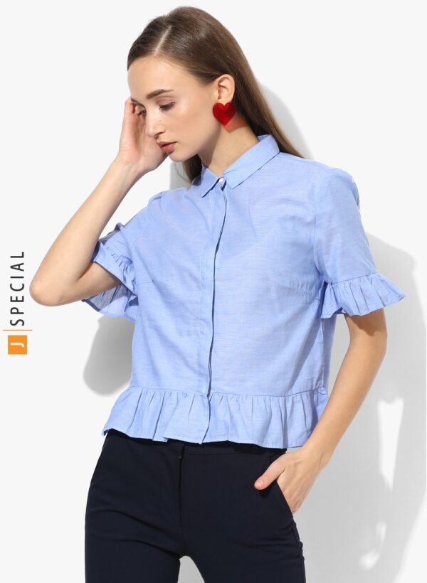 Mango Blue Solid Shirt