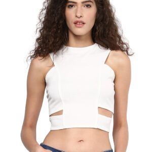 Martini Women White Solid Crop Fitted Top