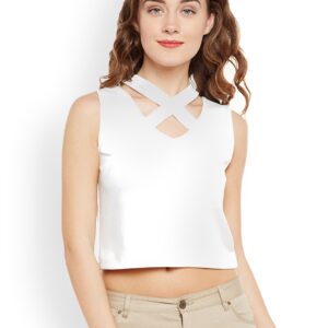 Martini Women White Solid Crop Top