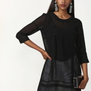 Miss Bennett Black Shift Dress With Lace Detailing And Round Neck