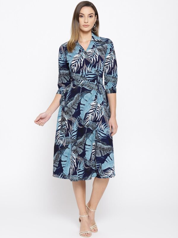 Miss Bennett Women Blue Printed Wrap Dress