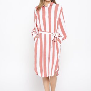 Miss Bennett Women Pink  White Striped Shirt Dress