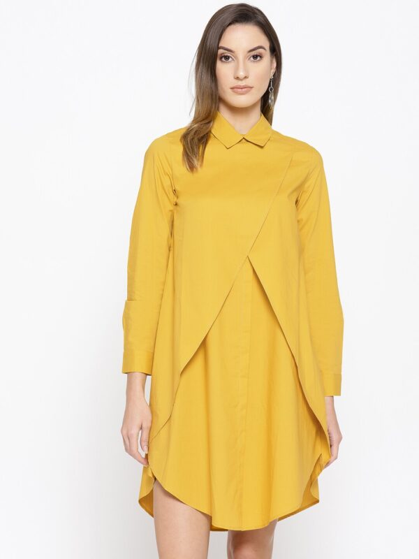 Miss Bennett Women Mustard Yellow Solid Wrap Dress