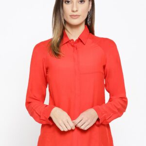 Miss Bennett Women Red Regular Fit Solid Casual Shirt