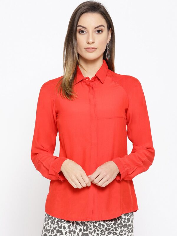 Miss Bennett Women Red Regular Fit Solid Casual Shirt