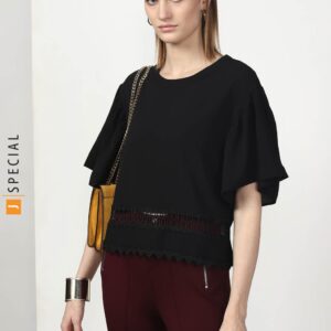 Black Solid Blouson Top