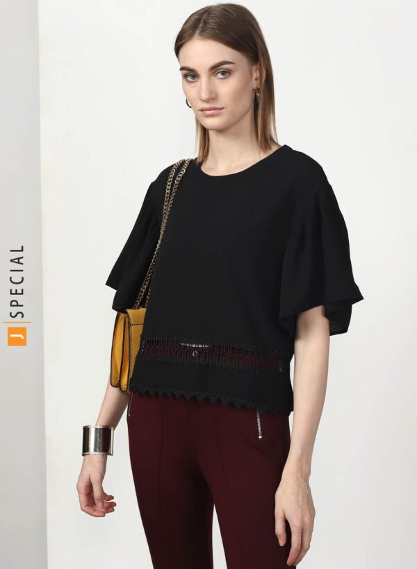 Black Solid Blouson Top