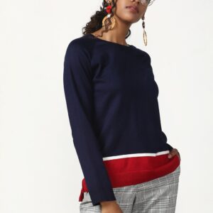 Navy Blue Colourblocked Regular Top