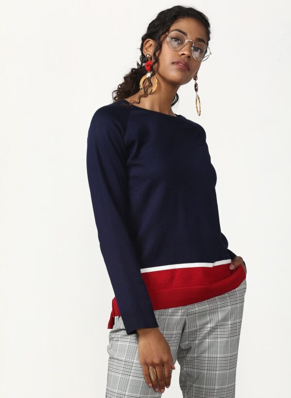 Navy Blue Colourblocked Regular Top