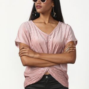 Peach Self Design Cinched Waist Top