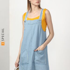 Miss Bennett Denim Pinafore Dress With Frayed Edges