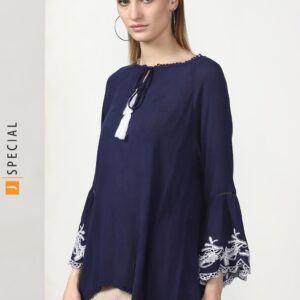 Navy Blue Self Design Blouson Top