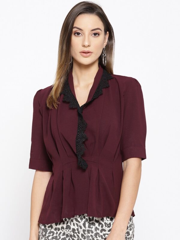 Miss Bennett Women Maroon Solid Pleated A-Line Top