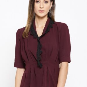 Miss Bennett Women Maroon Solid Pleated A-Line Top