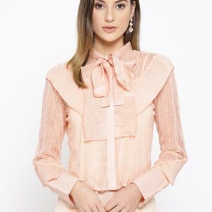 Miss Bennett Women Peach-Coloured Semi-Sheer Lace Top