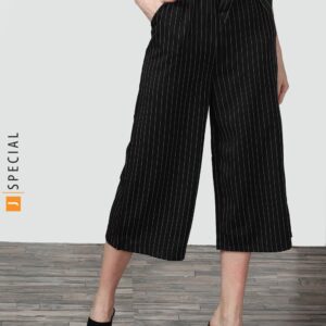 Black Striped Loose Fit Culottes