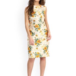 Miss Chase Women Cream-Coloured  Yellow Floral Print Sheath Dress