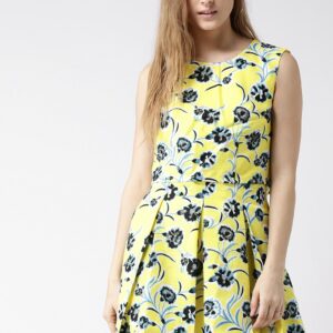 Metersbonwe Yellow Floral Print Skater Dress