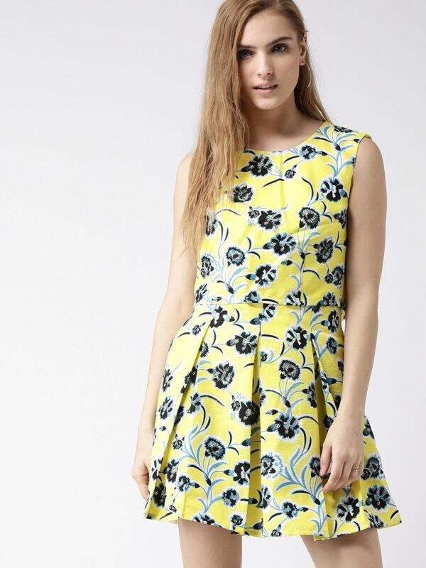 Metersbonwe Yellow Floral Print Skater Dress