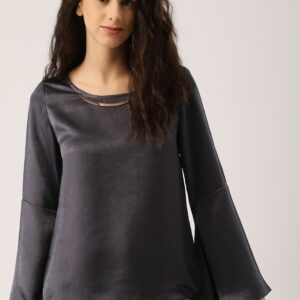 Ms.Taken Women Charcoal Grey Solid A-Line Top