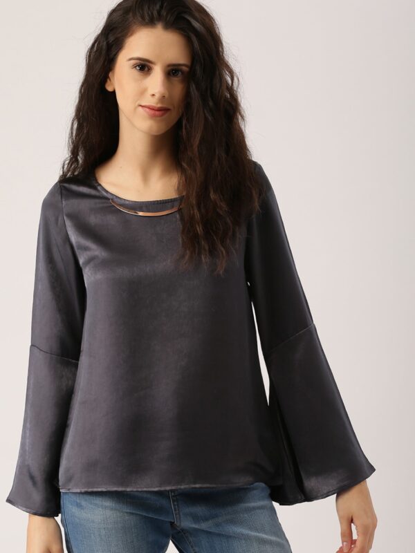 Ms.Taken Women Charcoal Grey Solid A-Line Top