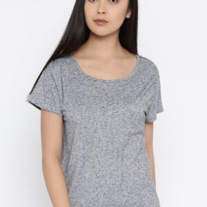 Ms.Taken by Kriti Sanon Women Grey Melange Solid Round Neck T-shirt