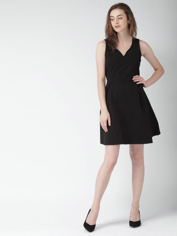 Mast  Harbour Women Black Solid Fit and Flare Dress