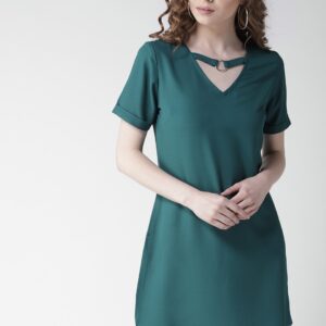 Mast  Harbour Women Teal Green Solid A-Line Dress