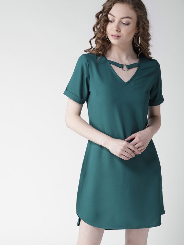 Mast  Harbour Women Teal Green Solid A-Line Dress