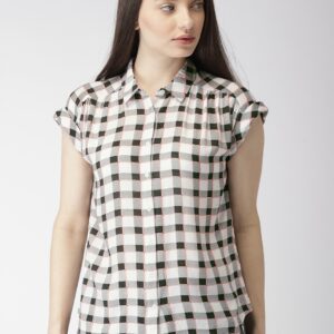 Mast  Harbour Women White  Black Regular Fit Checked Casual Shirt