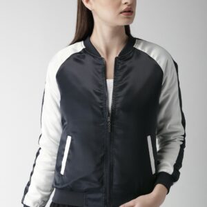 Mast  Harbour Women Navy Blue  White Colorblocked Bomber