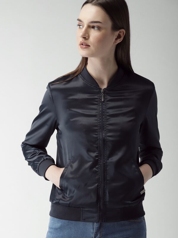 Mast  Harbour Women Navy Blue Solid Bomber