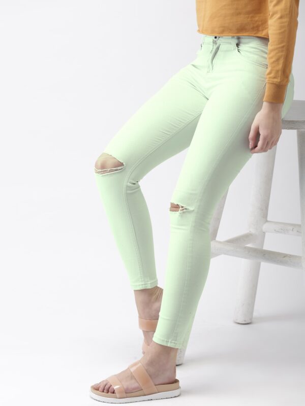 Mast  Harbour Women Sea Green Skinny Fit Mid-Rise Slash Knee Stretchable Jeans