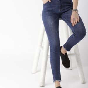 Mast  Harbour Women Blue Skinny Fit Mid-Rise Low Distress Stretchable Jeans