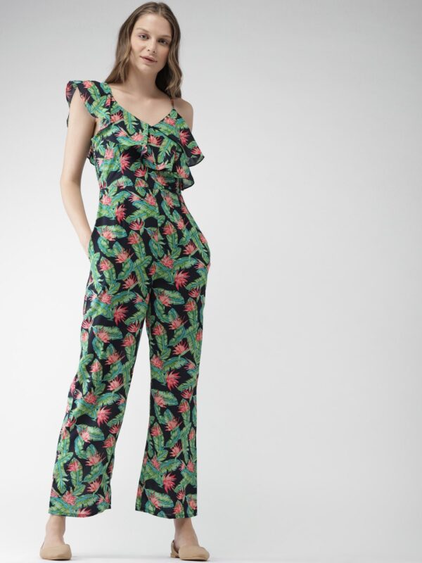 Mast  Harbour Navy Blue  Green Printed Basic Jumpsuit