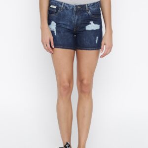 Mast  Harbour Women Blue Distressed Slim Fit Regular Shorts