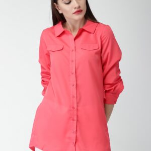 Mast  Harbour Women Coral Pink Regular Fit Solid Casual Shirt