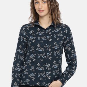 Mast  Harbour Women Navy Blue Regular Fit Printed Casual Shirt