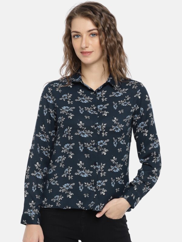 Mast  Harbour Women Navy Blue Regular Fit Printed Casual Shirt